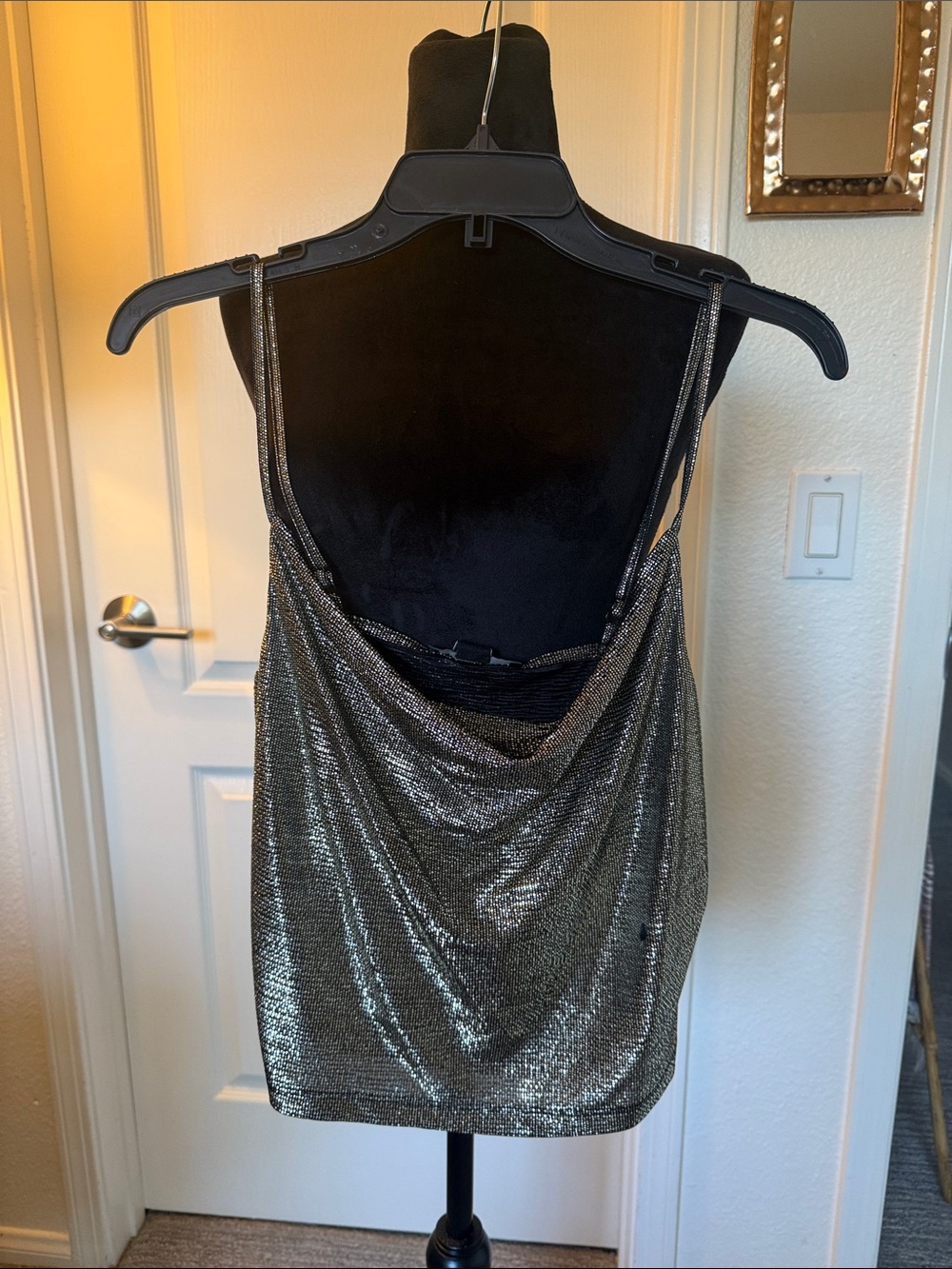 Forever 21 Metallic Draped Cowl Back Tank Top - Silver
